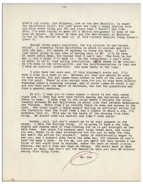 Hunter Thompson Letter From 1965 While Writing About the Hell's Angels -- ''...I heard myself telling an editorial writer...that the first time I had a chance to shoot a cop, I'd probably take it...''